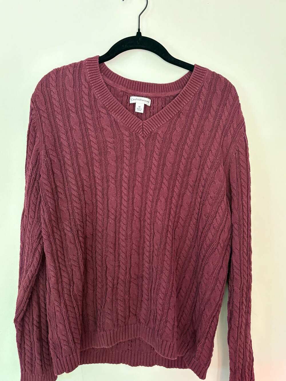 Croft & Barrow Women's Maroon Academia Cable Knit V-Neck Sweater Size M